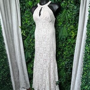 Nightway Dress 14 Women's White Nude Lined Lace Mermaid Gown Evening 3316 Formal